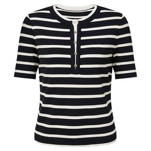 娜家商场同款气质圆领条纹针织衫2025年夏季新款短袖洋气宽松上衣