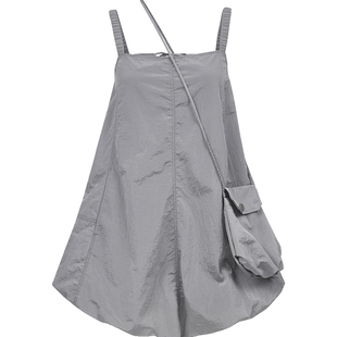 ONLY2025夏季新款宽松吊带方领A字纯色蓬松花苞裙短裙连衣裙女