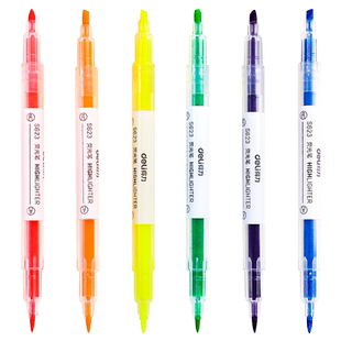 得力双头荧光标记笔学生用糖果色荧光笔套装划线笔重点醒目记号笔彩色单词笔手帐笔闪光笔学习用荧光笔淡色系