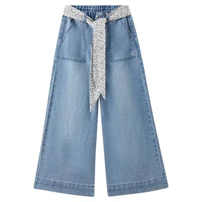 elandkids女童刺绣阔腿牛仔裤