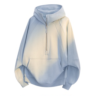 拉夏贝尔美式高街半拉链连帽卫衣秋冬季2025新款男女重磅加厚上衣