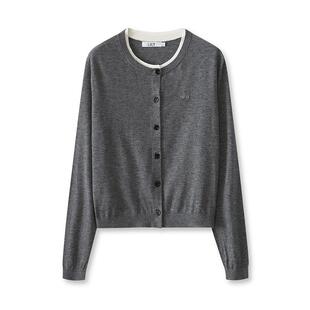 【可机洗羊毛】LILY新款女装撞色刺绣显瘦通勤针织开衫外套