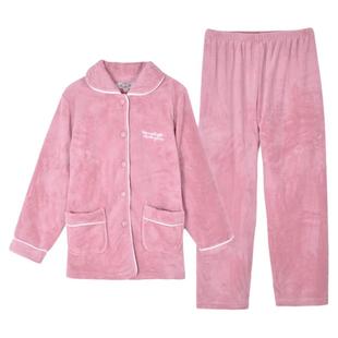 美标珊瑚绒睡衣冬季男女士加厚加绒情侣套装中老年冬天保暖家居服