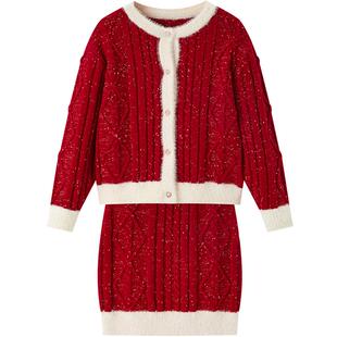 MINIPEACE太平鸟童装女童红色套装新年衣服金色春节儿童2件套洋气