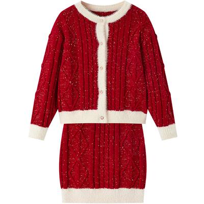 太平鸟童装女童红色套装