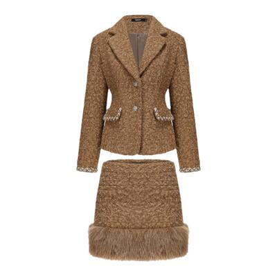 AGAM复古毛呢垫肩西装半裙套装