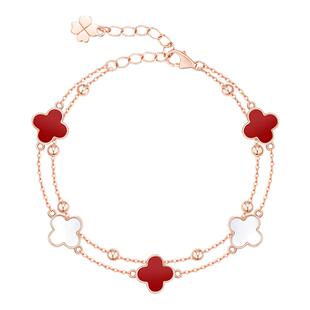Grace Girl幸运四叶草手链红玛瑙五花情侣轻奢小众精致女生日礼物