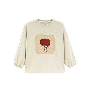 砚台家女童纯棉印花A类T恤2026春装款儿童蝙蝠袖圆领宝宝宽松上衣