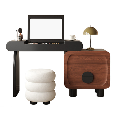 宜洛复古梳妆台斗柜一体小户型卧室胡桃木纹翻盖化妆桌可伸缩转角