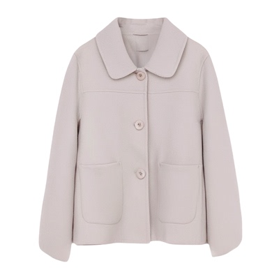 羊绒赫本风娃娃领短款毛呢外套