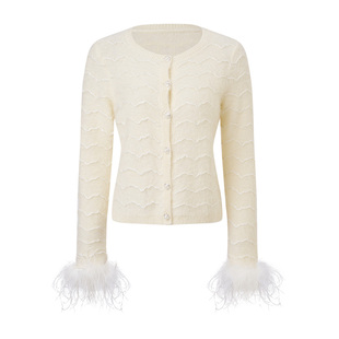 MAXRIENY肌理感羊驼毛混纺针织外套26春款毛边针织长袖上衣女