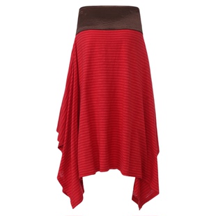 Thingness“起舞”红色拼接裙不挑身材大裙摆竹节棉中长裙