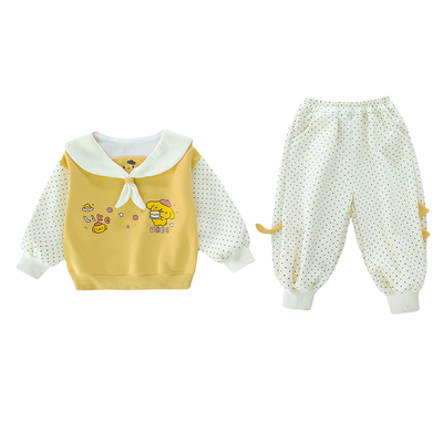 女宝宝春装洋气套装小女孩时髦海军领卫衣两件套装女童休闲衣服秋