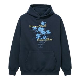 Dream made美式虚幻水墨纹花卉连帽卫衣男款秋季重磅男生帽衫外套