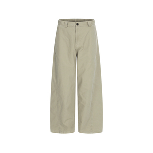 春季杏色纯棉直筒休闲裤松紧腰男生宽松美式复古工装休闲长裤男