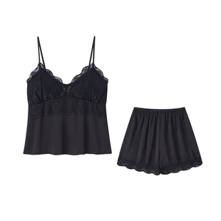 冰丝夏季睡衣女款带胸垫性感吊带短裤两件套家居服女士秋春纯欲风
