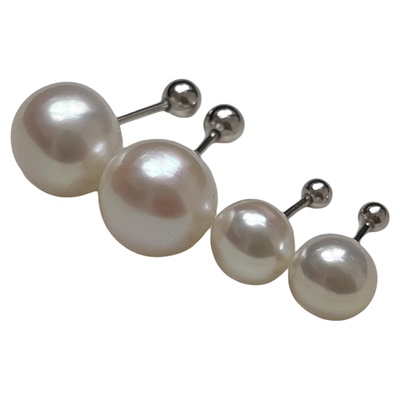 925纯银天然珍珠耳钉女螺丝拧扣防掉免耳堵洗澡睡觉不用摘耳环