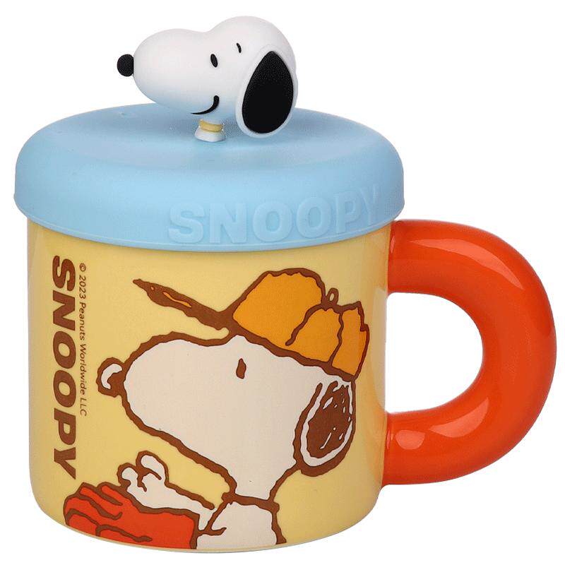 Snoopy史努比陶瓷马克杯带杯盖卡通可爱儿童水杯超萌喝奶咖啡杯子
