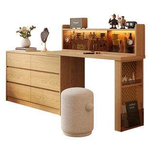 木兜家具实木梳妆台斗柜一体主卧室梳妆台原木风书桌化妆桌床尾柜