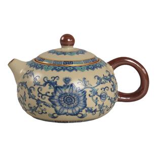 清仓特卖220ml青花米黄汝窑茶壶复古家用泡茶壶功夫茶具冲茶罐瓷