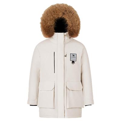 骆驼女装工装鹅绒服2025新款冬季抗寒保暖连帽加绒中长款羽绒外套