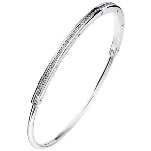 Pandora潘多拉Pavé密镶经典手镯925银素圈闪耀叠戴礼物