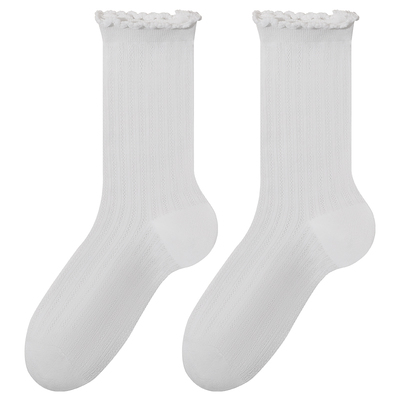 MoreMoli纯棉木耳花边中筒袜