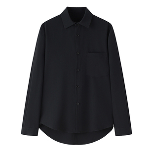 阿茶与阿古黑色垂感衬衫男韩版长袖潮流夏季薄款丝滑宽松情侣衬衣