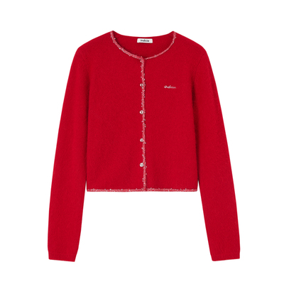 indicia标记春款羊驼毛红色开衫