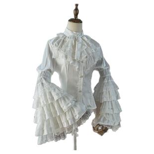 Lolita华丽蕾丝花边内搭姬袖衬衫doll感洛丽塔打底上衣黑白哥特风