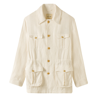 【棉麻混纺 舒爽透气】CULTUM 优雅老钱风游猎夹克春夏翻领男外套