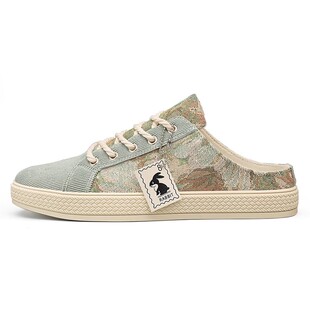 帆布男鞋夏季2026新款一脚蹬透气百搭休闲布鞋男款无后跟半拖潮鞋