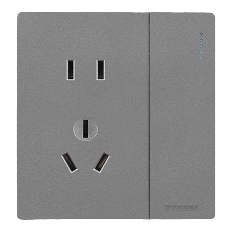86型开关插座面板家用灰色16A三孔五孔插座电视电话电脑网络插座