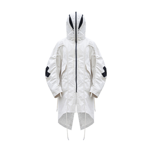 CHRYSOMALLON秋冬新款抽绳褶皱蒙面头套连帽休闲鱼尾风衣外套