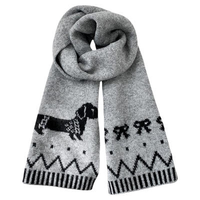 英伦风灰色腊肠小狗针织围巾女冬