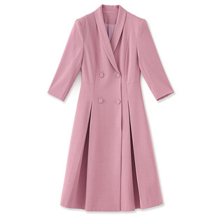 法式白色连衣裙女小个子气质中袖正式场合美容院前台工装宴会礼服