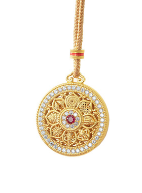 蛮文 重工精致古法工艺珐琅绘福禄八宝罗盘幸运草足银项链大吊坠