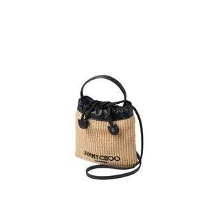 [2026夏季系列]JIMMY CHOO/DRAWSTRING POUCH女撞色拉菲草抽绳包