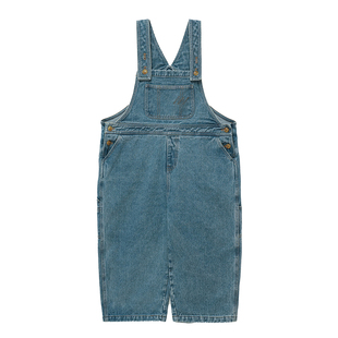 砚台家童装儿童蓝色牛仔背带裤2026春季新款亲子款男童宽松长裤子