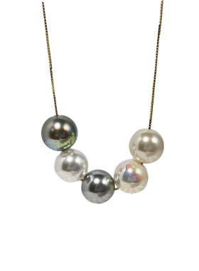 AKOYA极光天女海水珍珠项链铂金灰极光真多麻人工澳白纯银路路通