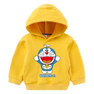 冬季哆啦a梦童装男女童叮当猫儿童机器猫一体绒加厚连帽亲子卫衣