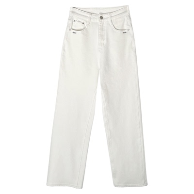 秒显腿长！窄版白色加绒牛仔裤