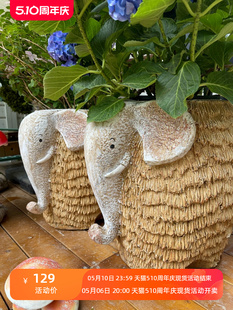 饰户外动物雕塑落地摆件别墅布景门厅布置 大象花盆庭院摆件花园装