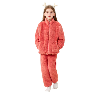 猫人女童法兰绒秋装2025新款儿童套装加厚中大男童保暖外套秋冬季