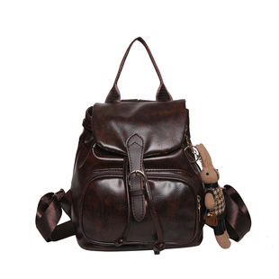 渐变色皮质迷你双肩包女小型时尚复古抽带小背包小女生逛街水桶包