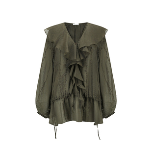 【正品授权】INTO THE EAST 26春夏 橄榄绿花边领绣花上衣