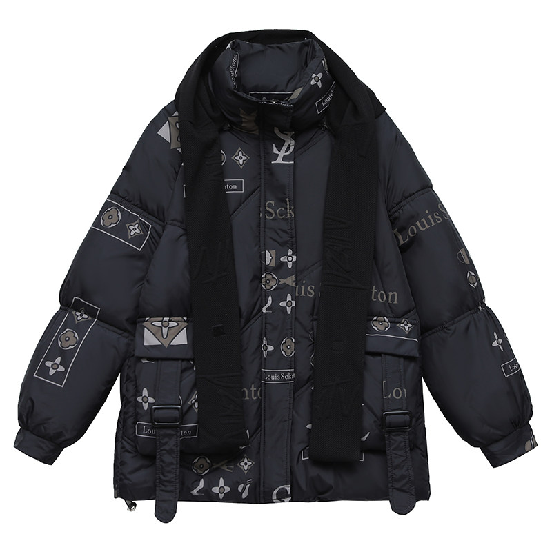2025冬季新款韩版印花羽绒棉服女装修身显瘦大码棉袄学生外套ins