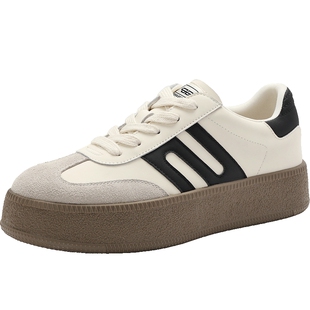 张凌赫同款百丽男鞋板栗德训鞋休闲鞋厚底增高运动板鞋8FB01AM4