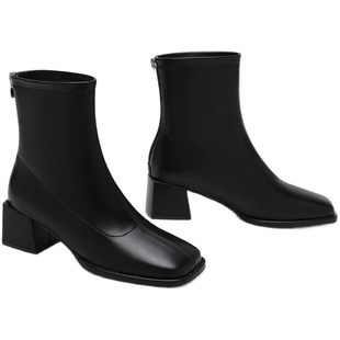 【王小毒】首尔街头●弹力瘦瘦靴女方头新款及裸靴单靴女高跟短靴