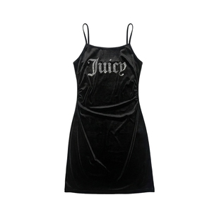 Juicy Couture橘滋连衣裙女26夏季新款烫钻弹力丝绒黑色吊带短裙